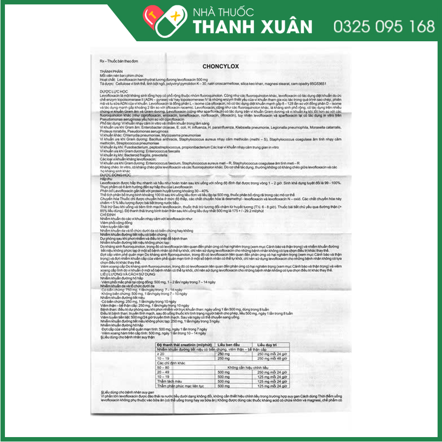 Choncylox thuốc kháng sinh điều trị nhiễm khuẩn hô hấp, tiết niệu, da và mô mềm